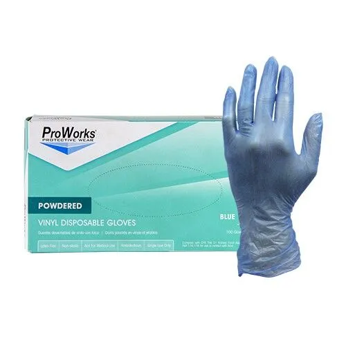 ProWorks® Disposable Blue Vinyl Gloves, Powdered, 3 mil (HOS-GL-V144P)