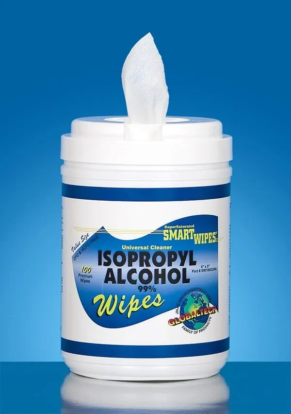 GlobalTech® Industrial 99% Isopropyl Alcohol Saturated Wipes, Hydroknit®, 6" x 9"