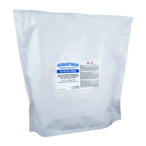 Cobalt Blue Sterile ISO 3-4 Cleanroom Wipes, Sealed Edges. FS-ULT70-99CB
