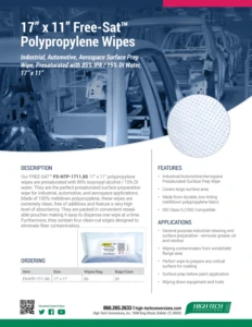 17” x 11” Free-Sat™ Polypropylene Wipes