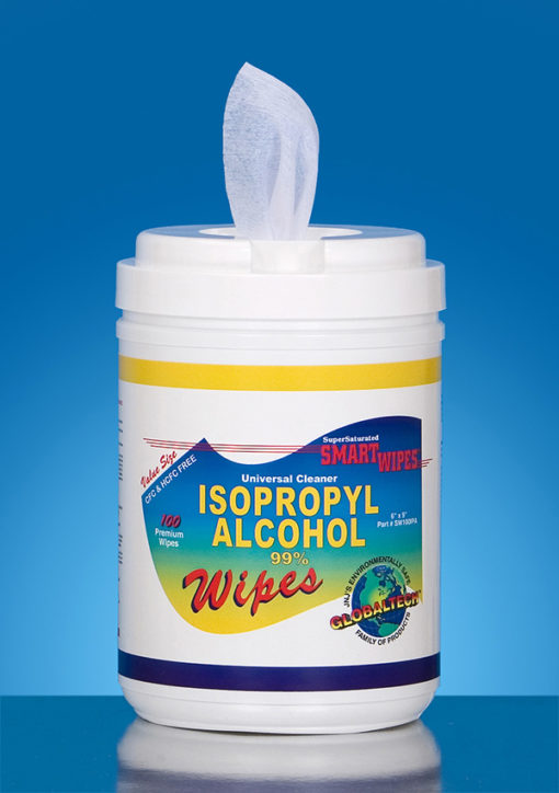 GlobalTech® 99% Isopropyl Alcohol Wipes, Polyester, 6" x 9"